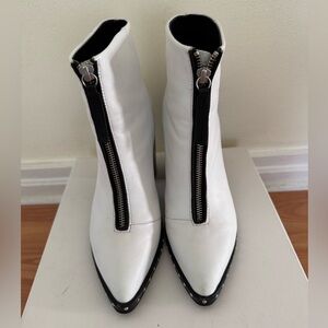 Micro Studded White Leather Ankle Boots with Metal Zipper openings size 36